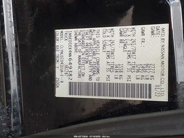 1N6ED1EK4NN649382 Nissan Frontier