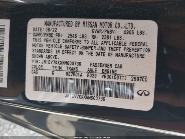 2022 INFINITI Q60 JN1EV7KKXNM600736 Photo 8