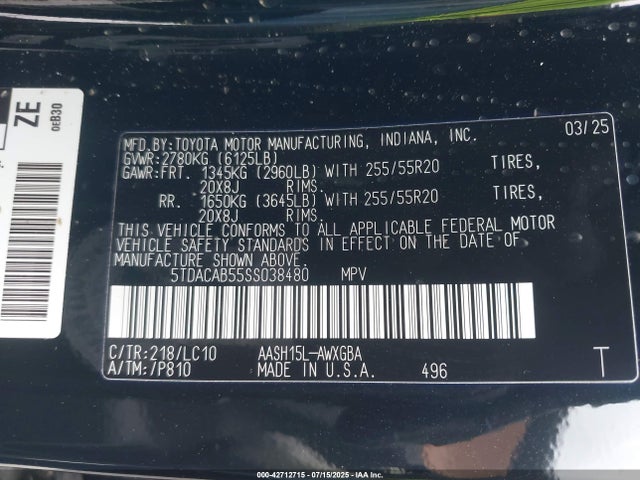 Toyota a25a-fxs 2025 5TDACAB55SS038480 Image 9