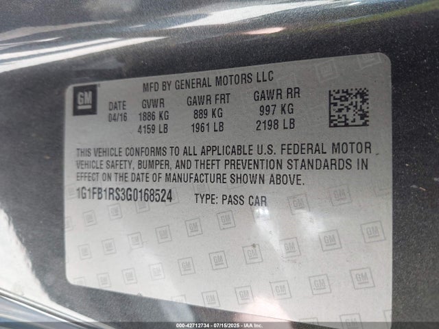 Chevrolet lgx - di: direct injection, vvt, alum, gen 2 2016 1G1FB1RS3G0168524 Image 9