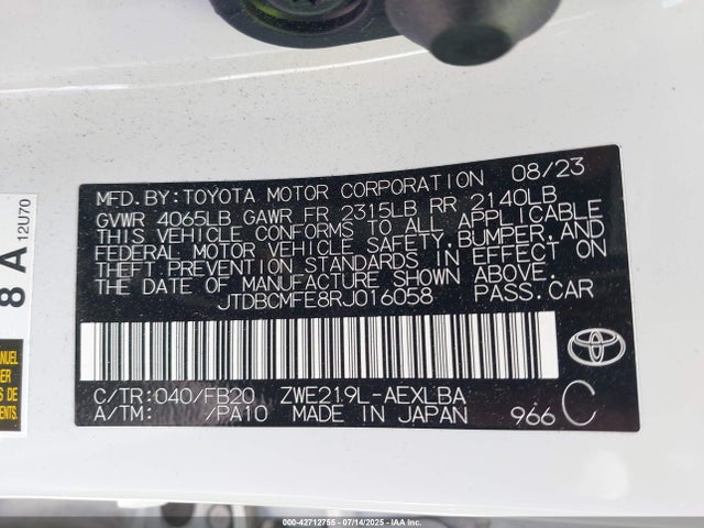 Toyota 2zr-fxe 2024 JTDBCMFE8RJ016058 Image 9