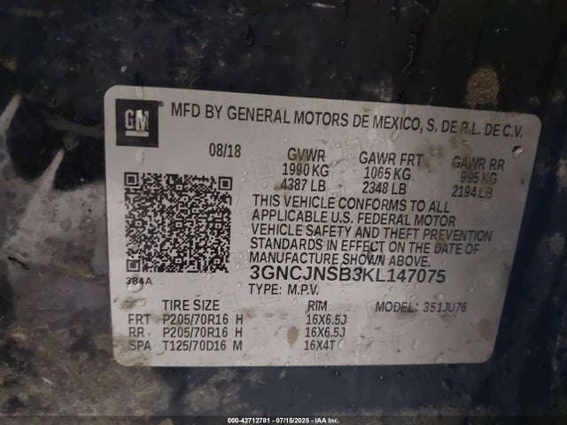 Chevrolet luv - mfi, variable valve timing, e85 max, alum 2019 3GNCJNSB3KL147075 Image 9