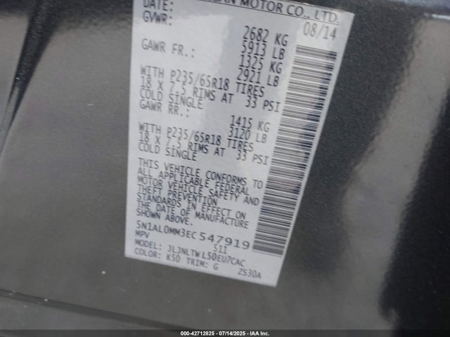 5N1AL0MM3EC547919 Infiniti 2014