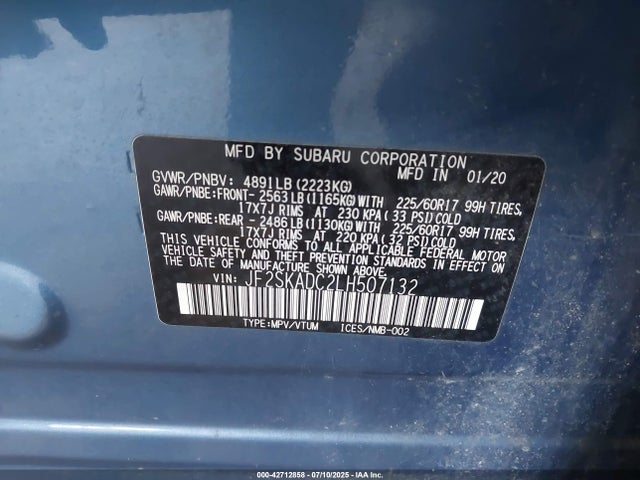 JF2SKADC2LH507132 Subaru naturally aspirated u5