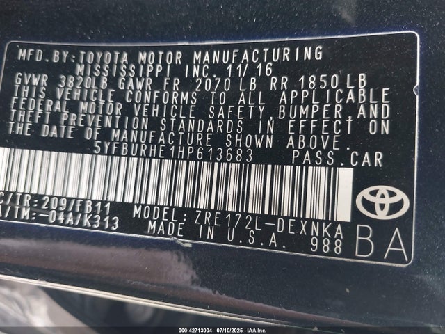 Toyota 2zr-fe 2017 5YFBURHE1HP613683 Image 9