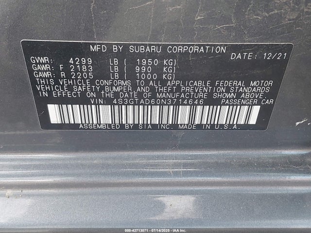 4S3GTAD60N3714646 Subaru na