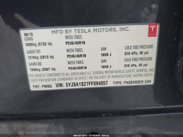 2015 TESLA MODEL S 5YJSA1S27FF094057 Photo 8