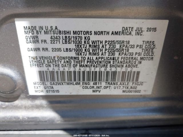 2015 MITSUBISHI OUTLANDER SPORT 4A4AP3AU9FE043792 Photo 8