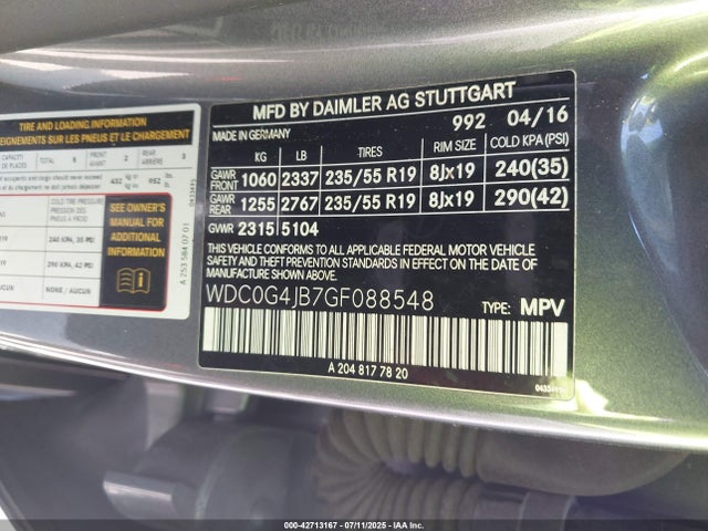 WDC0G4JB7GF088548 Mercedes-Benz m274