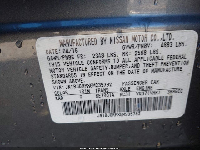 JN1BJ0RPXGM235792 Infiniti 2016