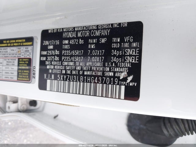 5XYZU3LB1HG437019 Hyundai gdi theta ii