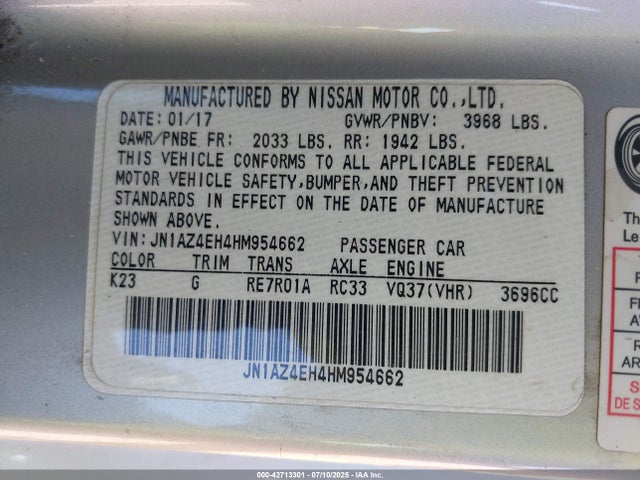 JN1AZ4EH4HM954662 Nissan 2017
