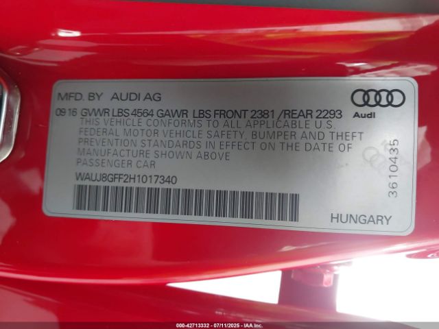 2017 AUDI A3 WAUJ8GFF2H1017340 Photo 8