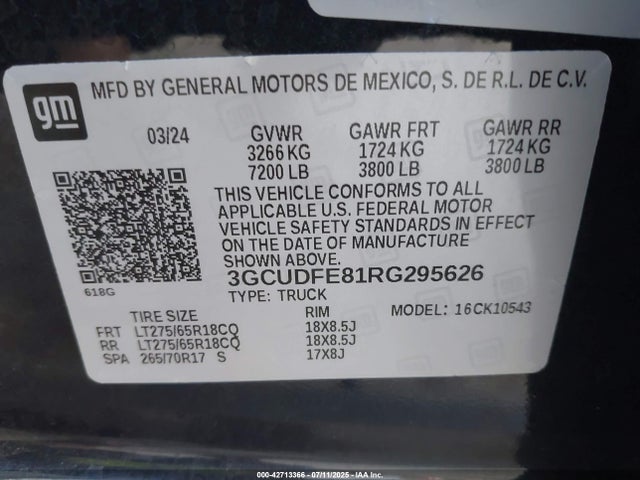3GCUDFE81RG295626 Chevrolet lz0