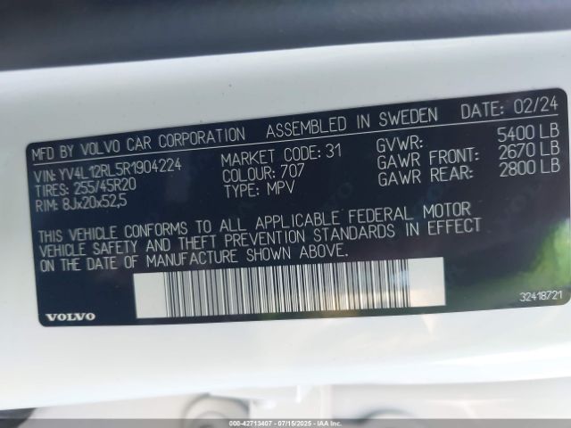 2024 VOLVO XC60 YV4L12RL5R1904224 Photo 8