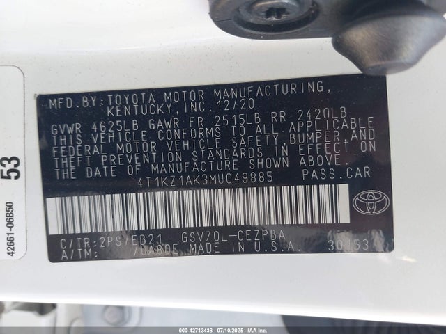 4T1KZ1AK3MU049885 Toyota 2gr-fks
