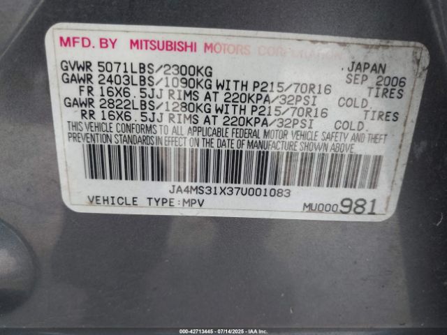 2007 MITSUBISHI OUTLANDER JA4MS31X37U001083 Photo 8