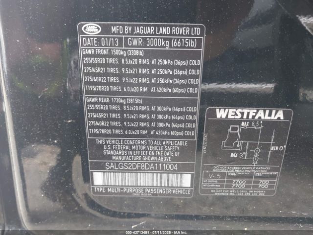2013 LAND ROVER RANGE ROVER SALGS2DF8DA111004 Photo 8