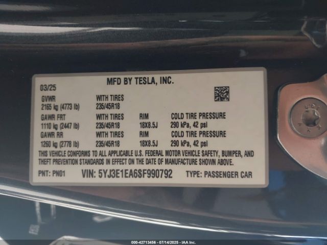 2025 TESLA MODEL 3 5YJ3E1EA6SF990792 Photo 8