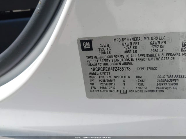 1GCRCREH4FZ435173 Chevrolet lv3 - vvt, aluminum, e85 max