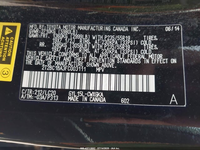 Lexus 2gr-fxe, 4jm + 2fm 2015 2T2BC1BA3FC003111 Image 9
