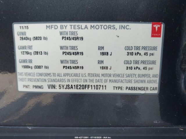 2015 TESLA MODEL S 5YJSA1E20FF110711 Photo 8