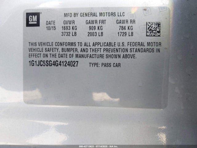 1G1JC5SG4G4124027 Chevrolet lwe - vvt, gme