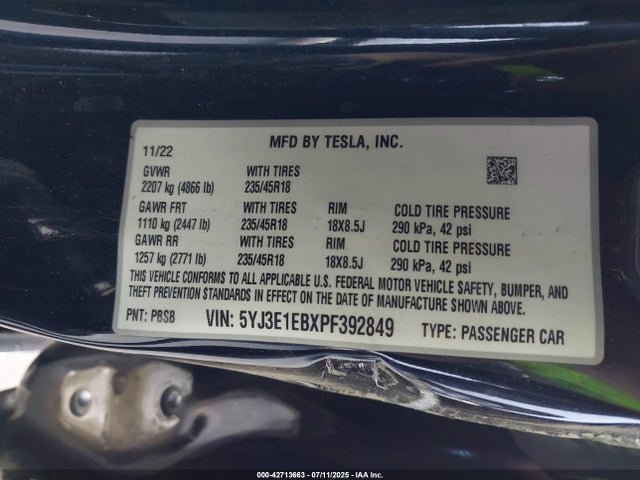 2023 TESLA MODEL 3 5YJ3E1EBXPF392849 Photo 8