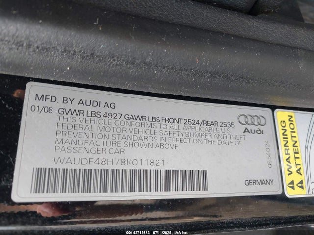 2008 AUDI A4 WAUDF48H78K011821 Photo 8