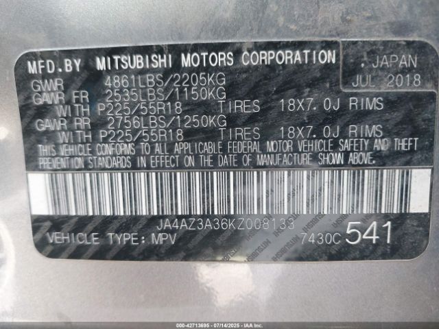 2019 MITSUBISHI OUTLANDER JA4AZ3A36KZ008133 Photo 8