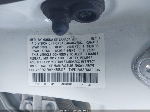 Honda l15b7 2017 2HGFC1F9XHH658317 Image 9
