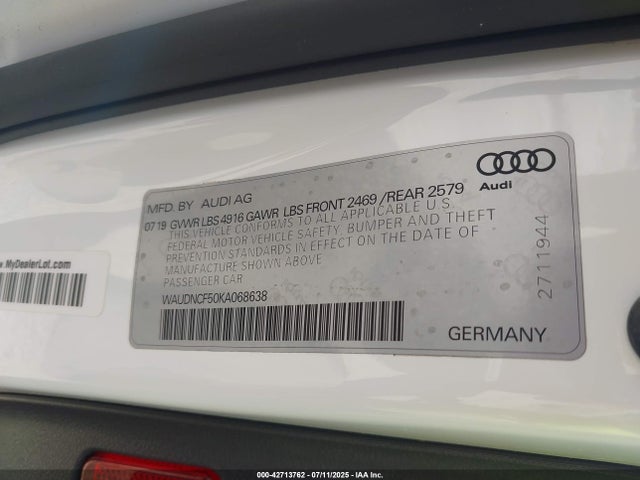2019 AUDI A5 WAUDNCF50KA068638 Photo 8