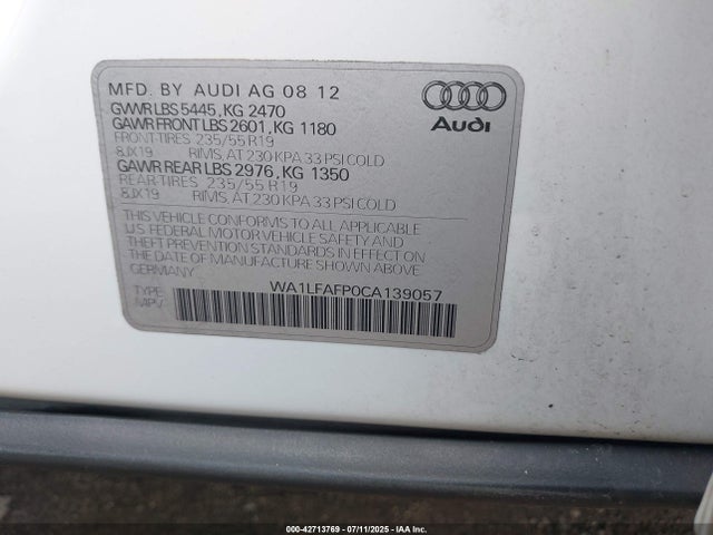 2012 AUDI Q5 WA1LFAFP0CA139057 Photo 8
