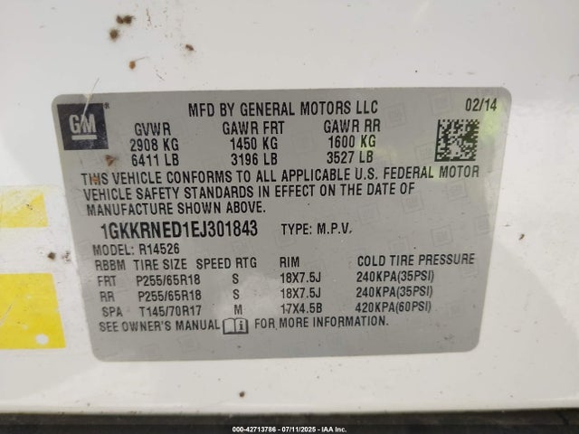 1GKKRNED1EJ301843 GMC llt