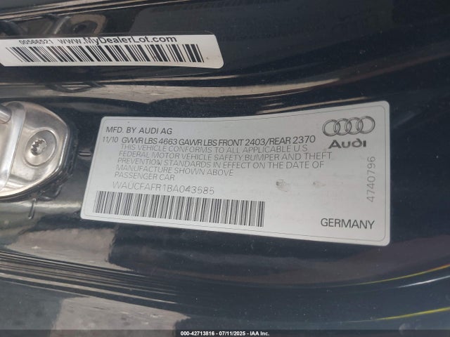 2011 AUDI A5 WAUCFAFR1BA043585 Photo 8