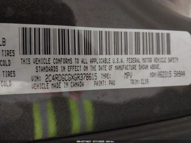 2016 DODGE GRAND CARAVAN 2C4RDGCGXGR378615 Photo 8