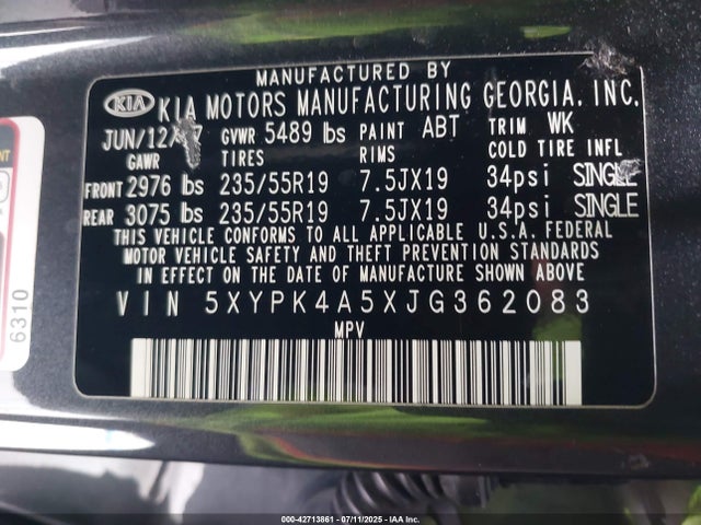 5XYPK4A5XJG362083 KIA gdi lambda-ii