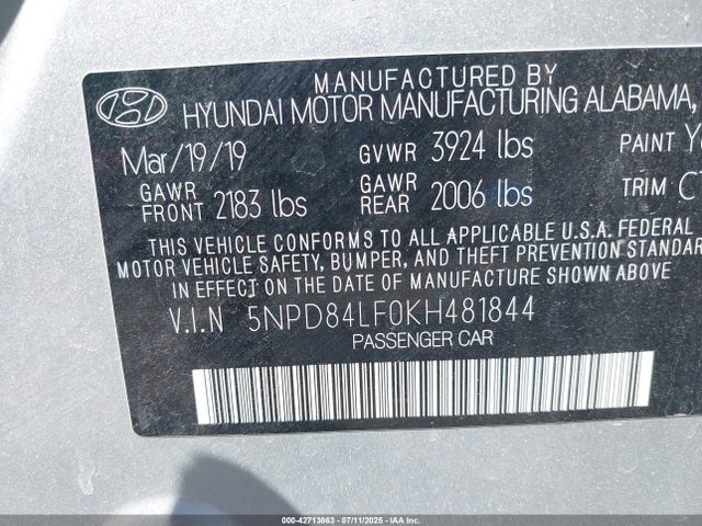 Hyundai mpi nu 2019 5NPD84LF0KH481844 Image 9