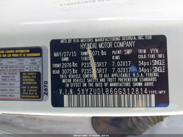 5XYZUDLB6GG312814 Hyundai gdi theta ii
