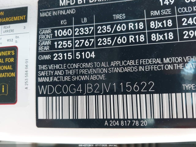 WDC0G4JB2JV115622 Mercedes-Benz m274