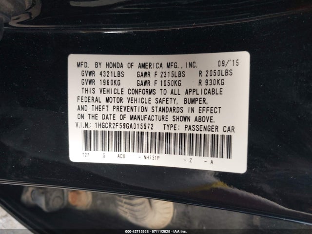 Honda k24w1 2016 1HGCR2F59GA015572 Image 9