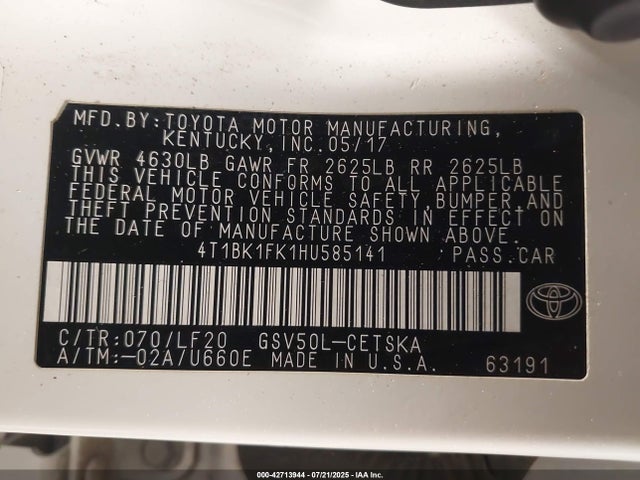 4T1BK1FK1HU585141 Toyota 2gr-fe