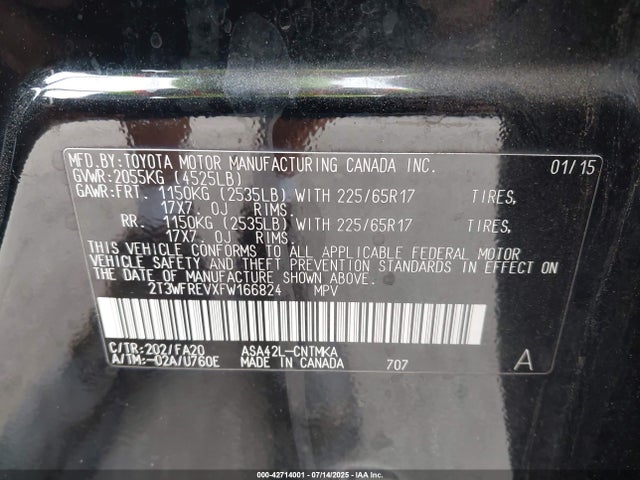 2T3WFREVXFW166824 Toyota 2ar-fe