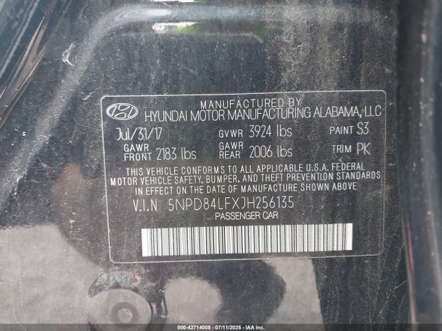 5NPD84LFXJH256135 Hyundai mpi nu