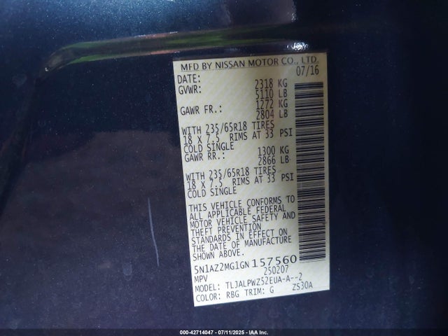 5N1AZ2MG1GN157560 Nissan 2016