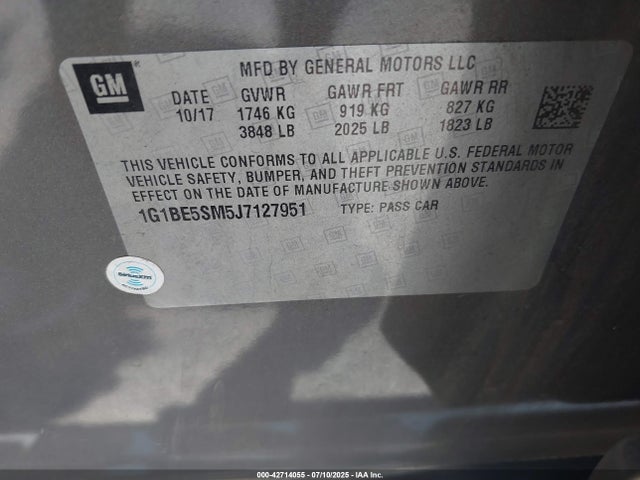 1G1BE5SM5J7127951 Chevrolet le2 -di: direct injection, vvt: variable valve timing, gen, alum