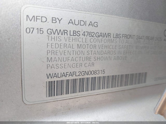 2016 AUDI A4 WAUAFAFL2GN008315 Photo 8