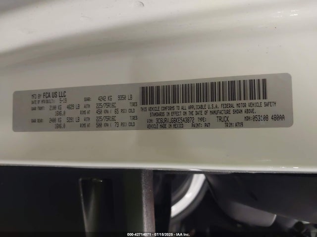 3C6URVJG6KE543872 RAM 2019