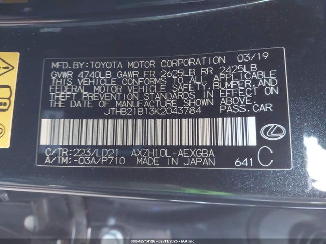 Lexus a25a-fxs, 3nm 2019 JTHB21B13K2043784 Image 9