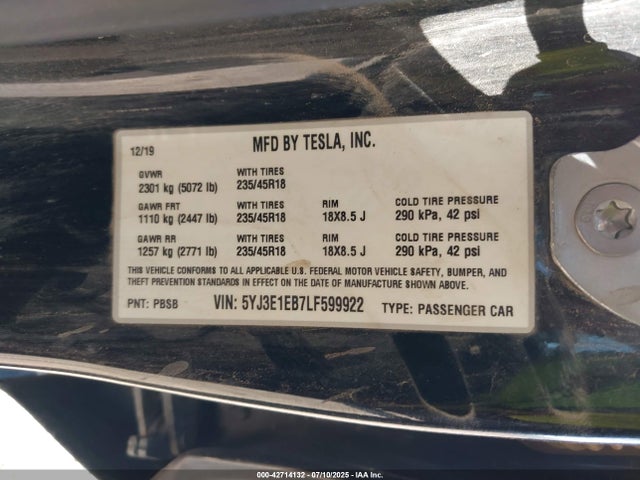 2020 TESLA MODEL 3 5YJ3E1EB7LF599922 Photo 8